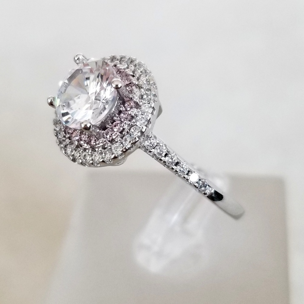 Sterling Pink Halo 1ct Solitaire - Picture 3 of 9